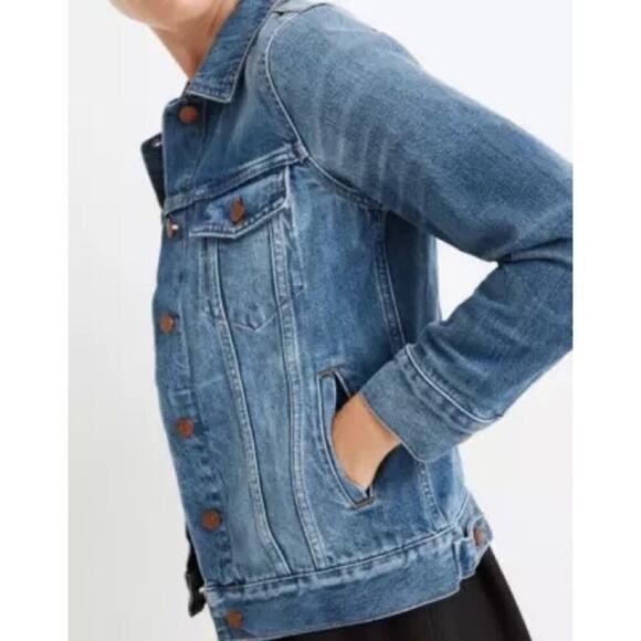 Madewell Cropped Denim Jacket Womens XS Medium Wash Rigid Minimalist Nashville - Picture 2 of 6